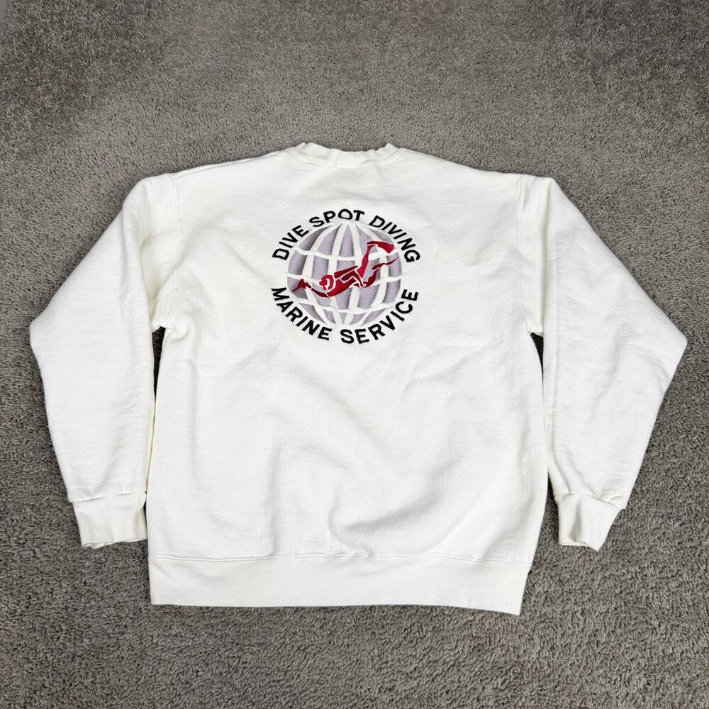 Lee Sweatshirt Mens Medium White Dive Spot Diving Marine Service Fleece Graphic